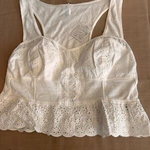 NWT Free People White Eyelet Crop Tank Top